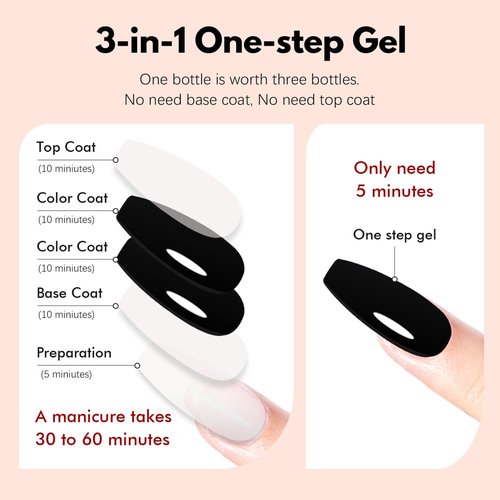 FZANEST Black and White Gel Nail Polish, No Wipe Base Top Coat Color 3 in 1 One Step Gel Polish Chrome Nail Powder Soak Off LED UV Nail Art Starter Manicure