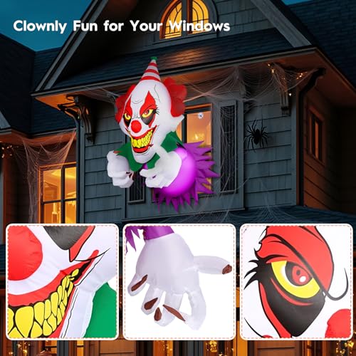3.9 Ft Halloween Inflatable Clown with LED Lights for Window & Outdoor Decor