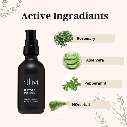 Rthvi Restore Hair Serum 2 oz for thicker and longer hair growth with Rosemary, Caffeine, Lavender & Amino Acids