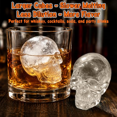 Large Orange Skull Silicone Mold - Halloween 12-Cavity Skull Baking Mold - 2 Pack