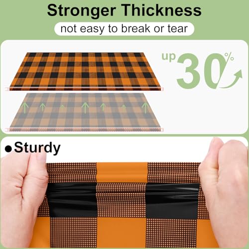 Misaya 12 Pack Buffalo Disposable Table Cloths - Black & Orange, 54 x 108 Inches