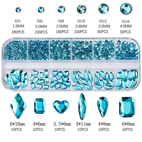 Blue Nail Art Rhinestone Set - 3D Crystal Nail Gems for Manicure & Crafts