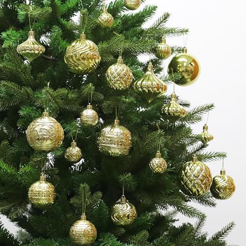 Christmas Ornaments Set with 36PCS Shatterproof Tree Decorations - Gold, 3 Sizes, 7 Styles - Variation: Gold / 36 pcs