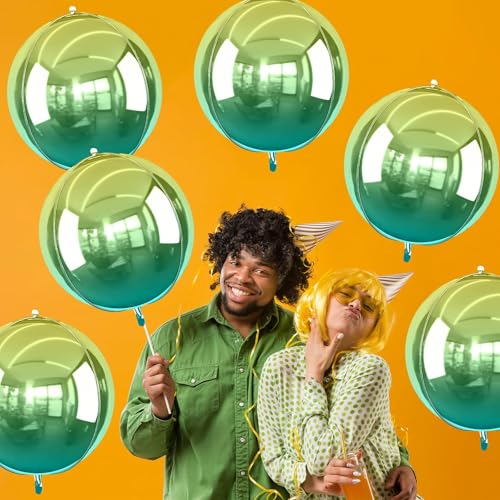 22 Inch Gradient Green Round Foil Balloons - Set of 6 for Party Decor