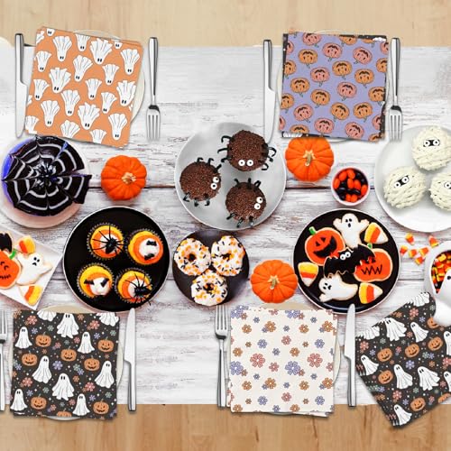 Halloween Paper Napkins 50Pcs Ghost Pumpkin Party Supplies for Kids & Adults