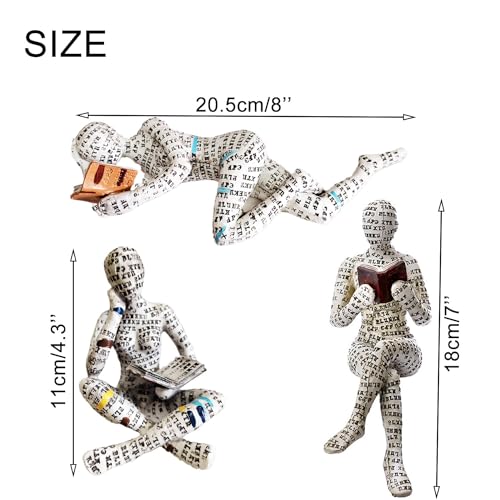 3 Pcs Reading Woman Figurine Set - Modern Abstract Bookworm Decor for Shelf & Desk - Variation 2