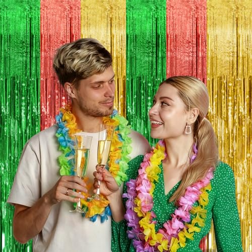 Hawaii Party Backdrop Decorations - Vibrant Summer Streamers, Foil Fringe Curtains, 10 Pcs - Hawaii Color