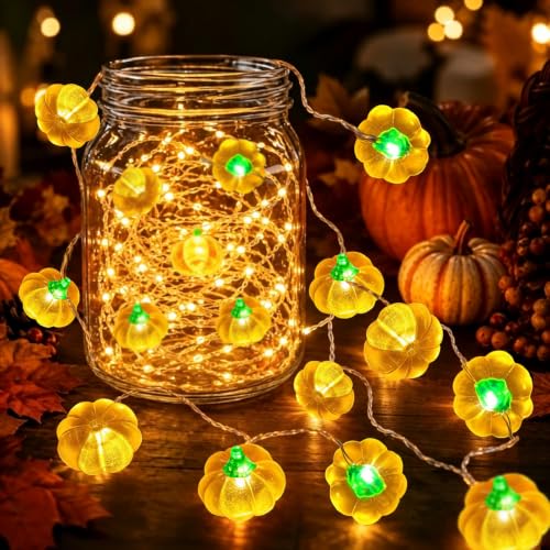 Aiyomt 30LED Pumpkin String Lights - Fall Battery Decor, 10FT Halloween & Thanksgiving Lights