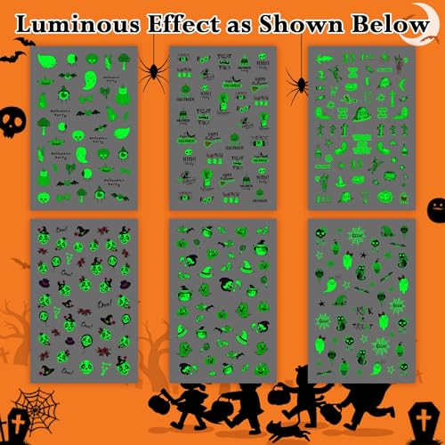 Glow Nail Stickers for Kids Halloween Decals 280+ Designs Self-Adhesive Fun Nails