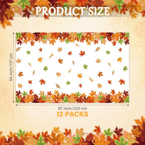 12 Pack Fall Maple Leaf Disposable Plastic Tablecloth for Thanksgiving & Autumn Parties