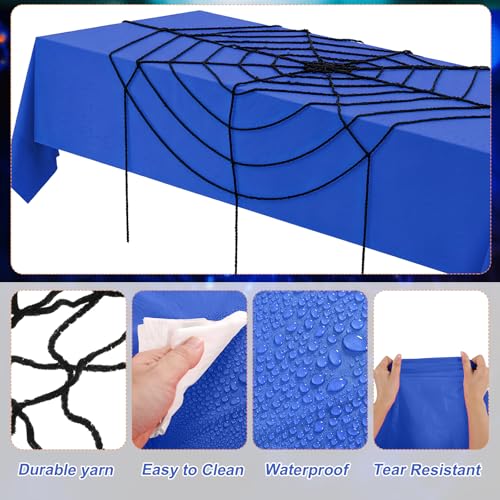 Hahafelt Spider Web Party Tablecloth & Decorations Set - Blue & Black Halloween