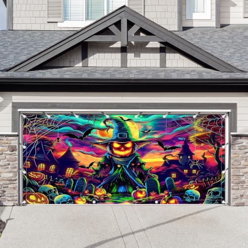 Halloween Evil Pumpkin Garage Door Banner 16x7ft - Party & Decoration