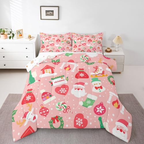 Christmas Bedding Set for Kids - Twin Size Santa Claus Quilt & Pillow Case - Multi 62 / Twin