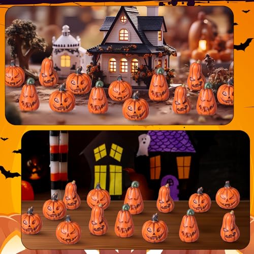20 Pcs Halloween Miniature Pumpkin Figurines - Fake Decorative Mini Pumpkins
