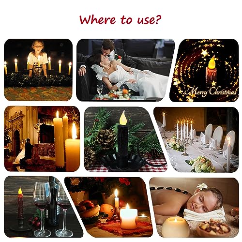 Black Glitter Flameless Taper Candles Set of 3 with Timer - 4-3/4 Inch