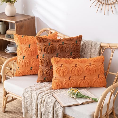 Saffron Halloween Pumpkin Pillow Cover 19.7 x 19.7 Inches Plush Fall Decor