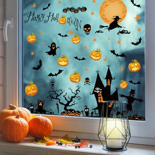 Halloween Window Clings - Moon Witch Design, 4 Sheets, Halloween Decorations