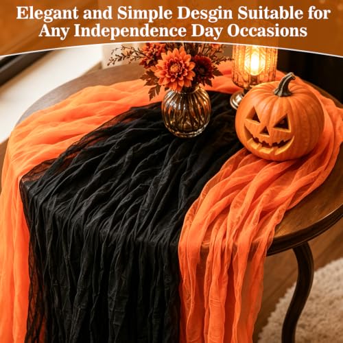 Halloween Cheesecloth Table Runner Black Orange 2 Pack - Trick or Treat Party Decor