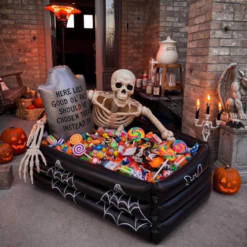 Halloween Inflatable Candy Cooler - 40 Inch Graveyard Coffin Shape for Parties