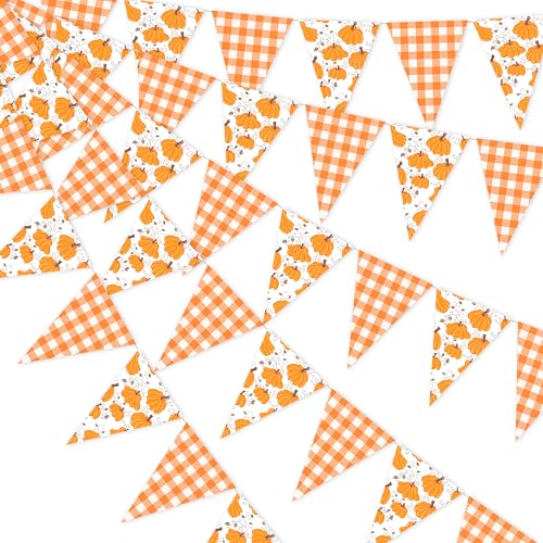 Pumpkin Themed Party Bunting Banner - Fall Triangle Flag Decor for Halloween & Thanksgiving