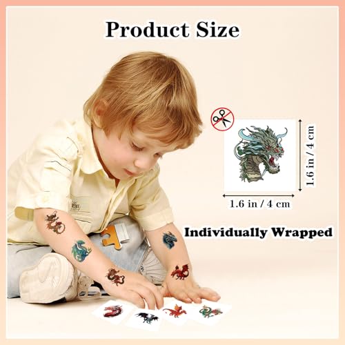102pcs Kids Dragon Temporary Tattoos Waterproof & Non-Allergic - Body & Arm Stickers for Parties & Gifts