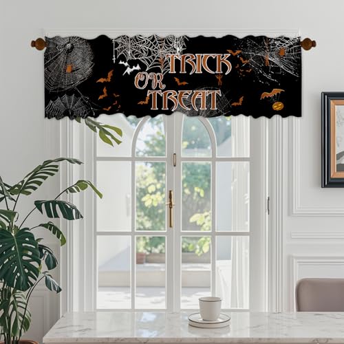 Halloween Cobweb Window Valance - Black Trick or Treat 54x18 Inches Kitchen Bathroom Decor