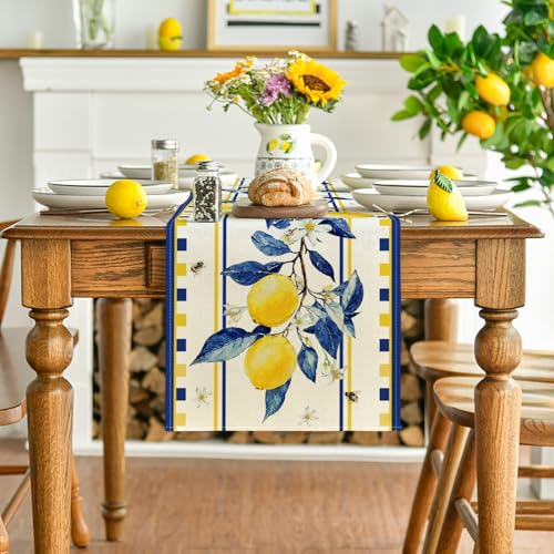 Lemon Tree Flower Bee Table Runner - Seasonal Holiday Kitchen Decor 13x72 Inch