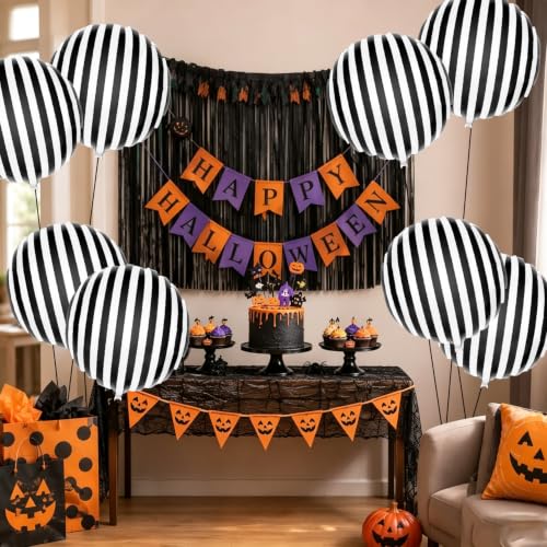 Black and White Striped Balloon Set - Halloween Party Decorations, 8 Pack