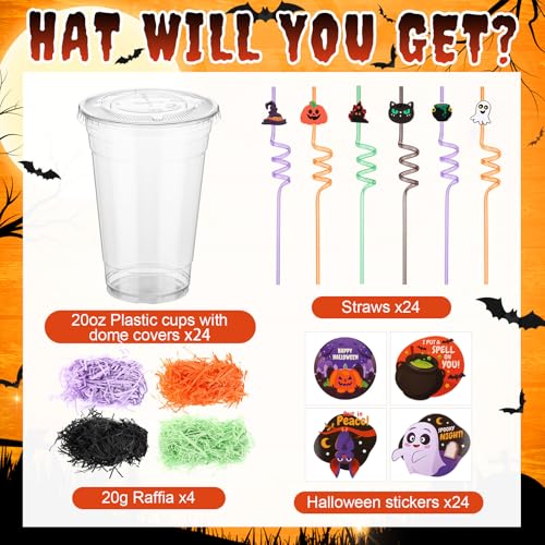 Halloween Party Favor Cups with Lids & Straws - Gift Set for Trick or Treat