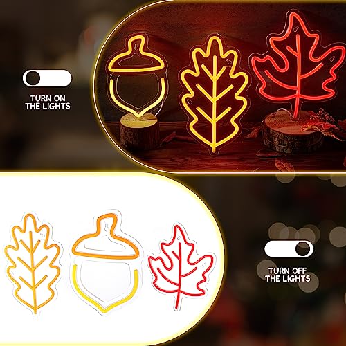 Fall Neon Sign Set - 3 LED Autumn Decorations for Thanksgiving & Halloween