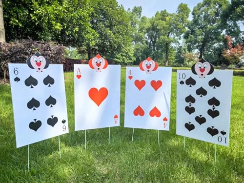Giant Alice Wonderland Party Decorations 22.9 x 14 Inches with Stakes - Queen Soldier Yard Signs Set