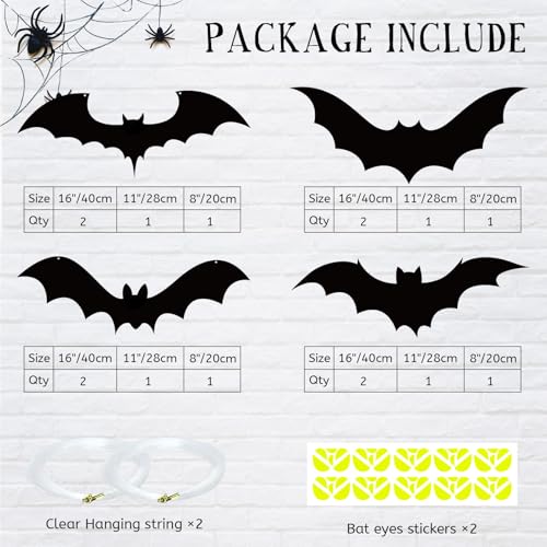 Halloween Hanging Bat Decorations Set - Waterproof Outdoor Flying Bats with Glowing Eyes, 16 Pack