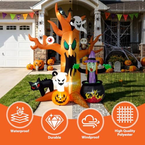 Halloween Inflatable Tree - 8 Ft Tall, Lighted Outdoor Yard Decoration with Ghosts & Pumpkins - Tree Variation