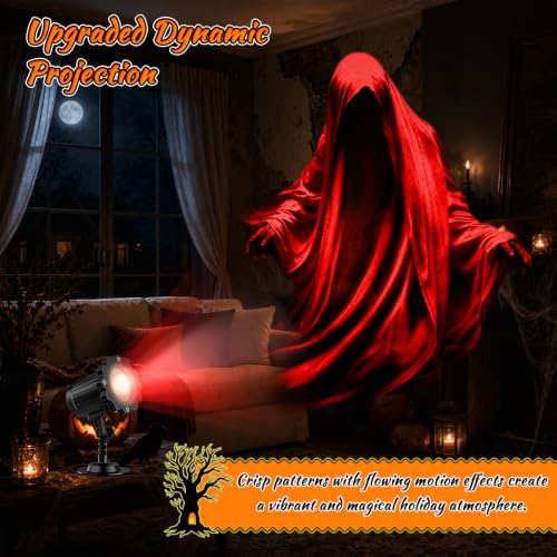 Halloween Projector Light Outdoor Red Ghost Projection - 2026 Upgraded Clearer Pattern with Remote