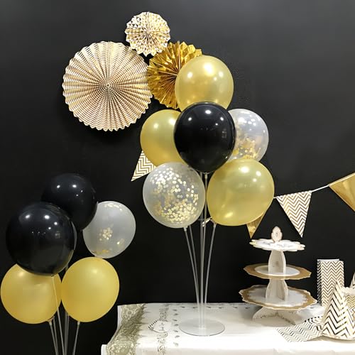 Voircoloria Balloon Stand Kit for Parties - Black & Gold, 4 Sets
