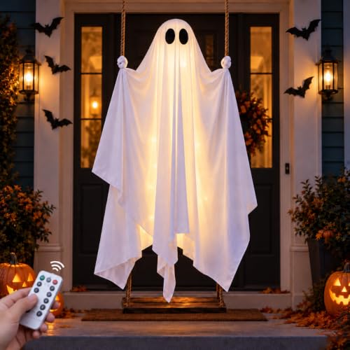 Large 5.8 FT Swinging Ghost with Lights Halloween Yard Decoration