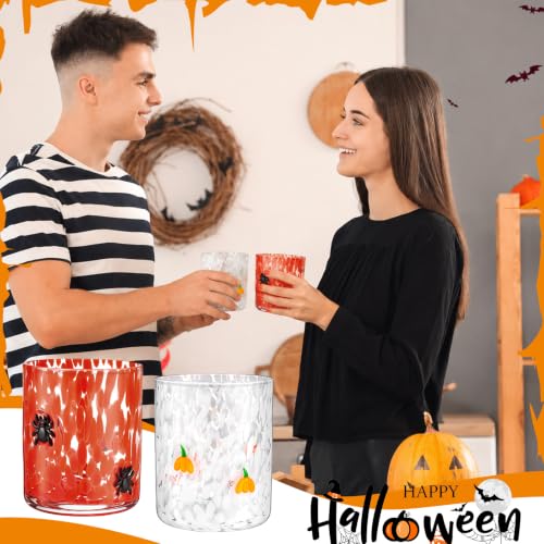 Halloween Icon Juice Glasses Set - 2 Pcs 16 oz Fall Drinking Cups - Orange Pumpkin & Black Spider