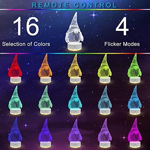 Gnome Night Light 3D Optical LED Lamp with Remote & Touch Control - 16 Color Changing Timer - Gnome Variation