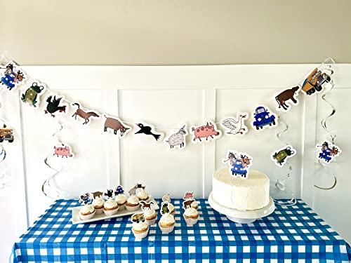 Farm Animal Cake Topper and Cupcake Toppers Set - Blue Truck Birthday Decorations, 42 Pieces