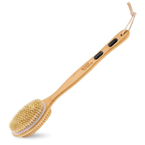 GUARD&MARINE Back Brush for Shower & Bath with Long Handle - Wooden Back Washer for Men & Women, Double-Sided Back & Body Scrubber & Scratcher, Perfect for Dry Massage & Showering for Adults & Seniors