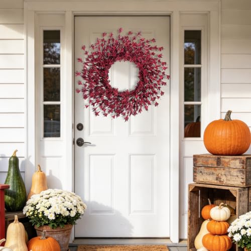 26-Inch Fall Wreath for Front Door - Burgundy Autumn Decoration - Variation of 26in Burgundy