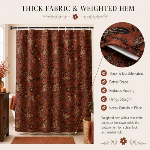 Gothic Bird Skeleton Shower Curtain with Hooks - Halloween Bathroom Decor