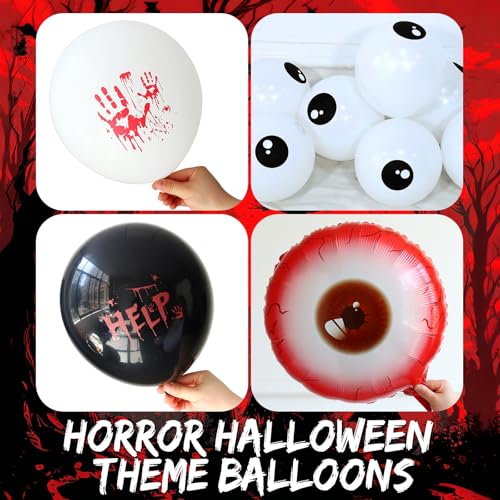 Halloween Balloon Arch Kit with Bloody Handprints & Bats - Red, Black, White, 159 Pcs