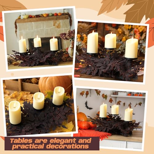 Halloween Centerpieces for Tables - Autumn Fall Decor with Candlesticks & Black Leaves