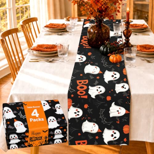 Halloween Black Plastic Table Runner 14x108 Inches - 4 Pack, Water-Resistant & Disposable
