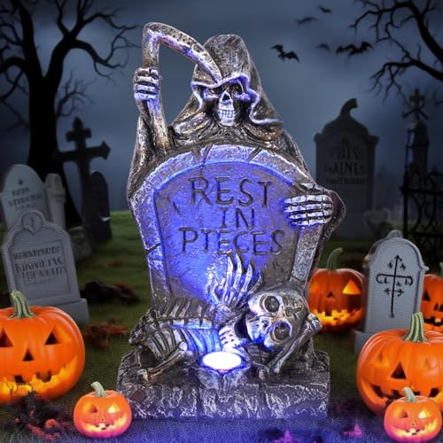 Solar Graveyard Grim Reaper LED Spot Light with Blue Glow - Halloween Outdoor Garden Decor