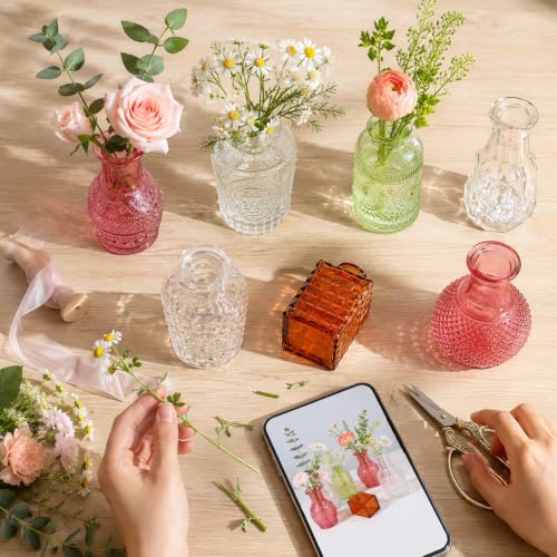Multicoloured 24pcs Glass Bud Vases Set - Assorted Shapes & Gradient Colors