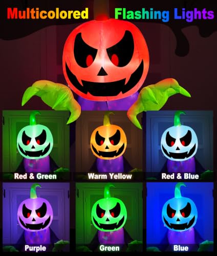 3.5 Ft Inflatable Halloween Window Decoration with Lights - Spooky Ghost & Pumpkin Scene