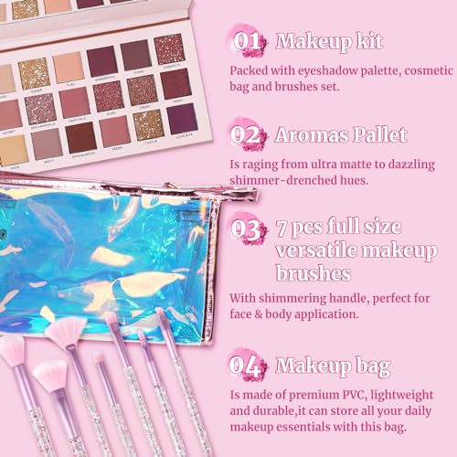 UCANBE Makeup Kit with 18 Eyeshadows & 7 Brushes - Aromas Set