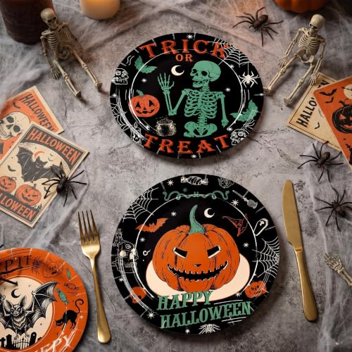 Halloween Paper Plate Set - 48 Pack with Vintage Designs - Halloween